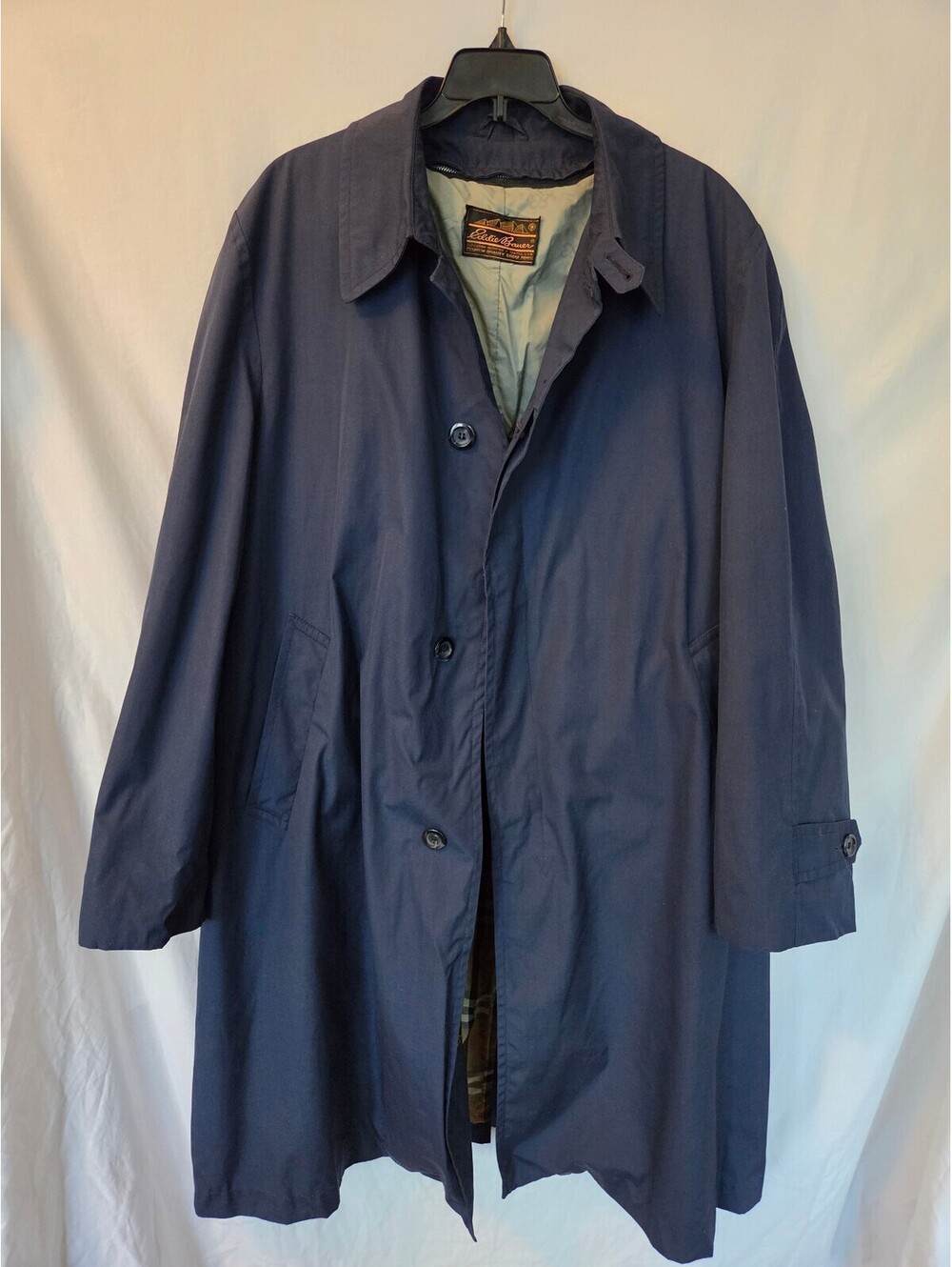 Vintage Eddie Bauer Lord Forecaster Trench Coat Goose Down Zip-Out Liner Navy